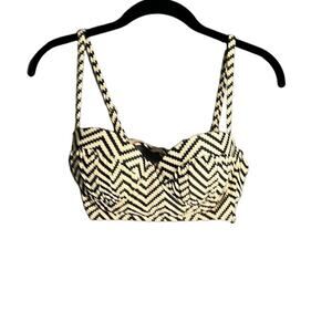 Xhiliration Black and Tan Geometric Stripes Adjustable Strap Bikini Top Size M